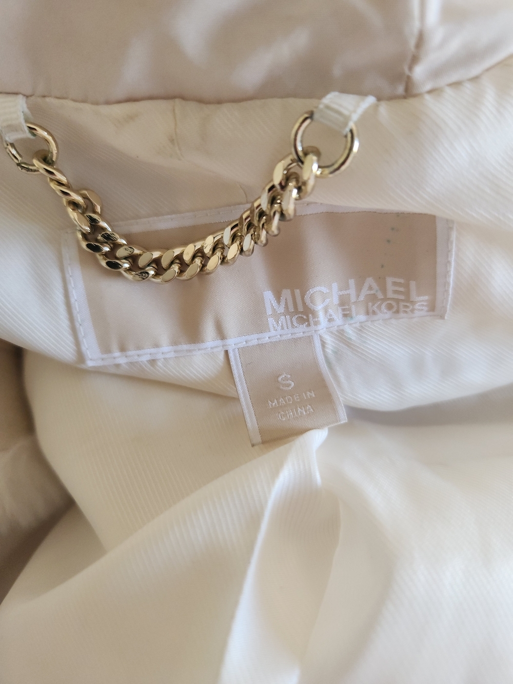 Michael Kors Cream Hooded Faux Fur Vest with Gold Chain Detail - Picture 6 of 10
